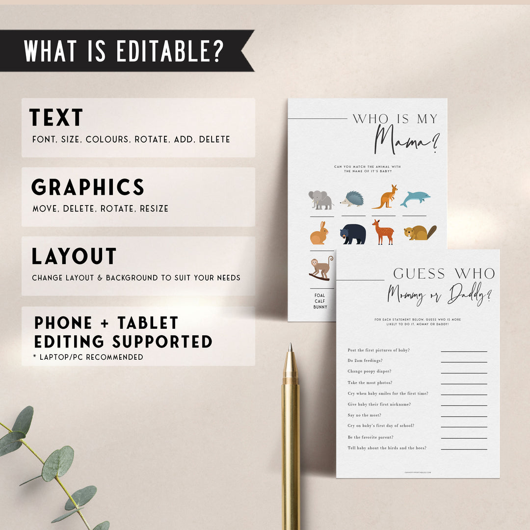 60 editable baby shower games, modern baby shower games, baby shower games bundle, best baby shower games, simple baby shower games