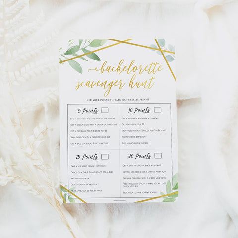 Bachelorette Scavenger Hunt - Gold Greenery