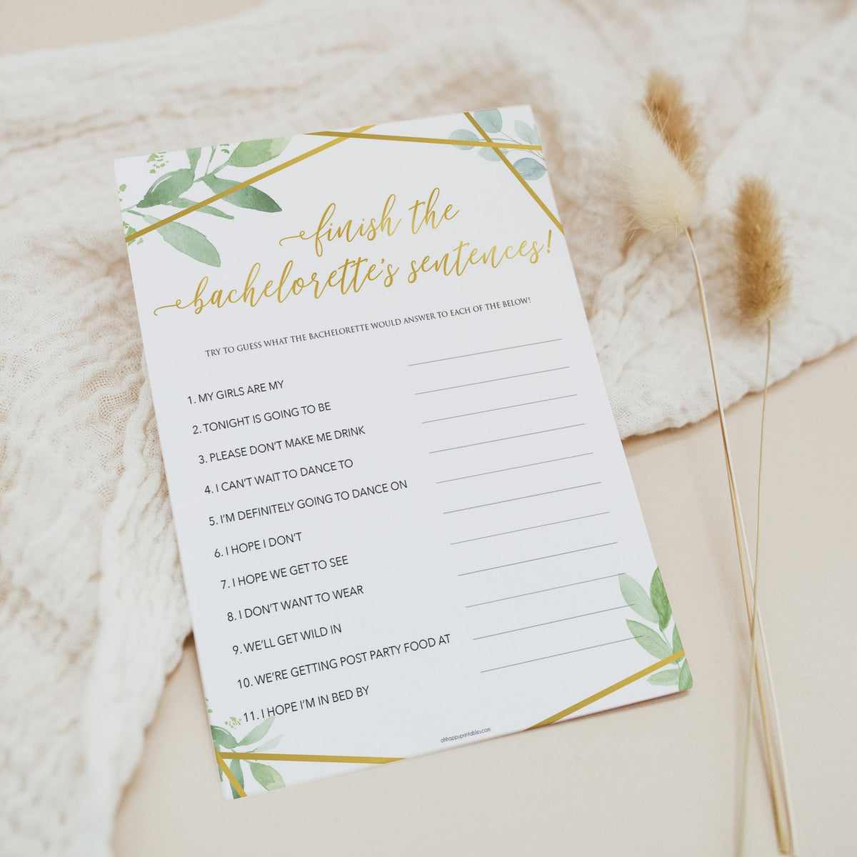 Finish Bachelorette Sentences - Gold Greenery