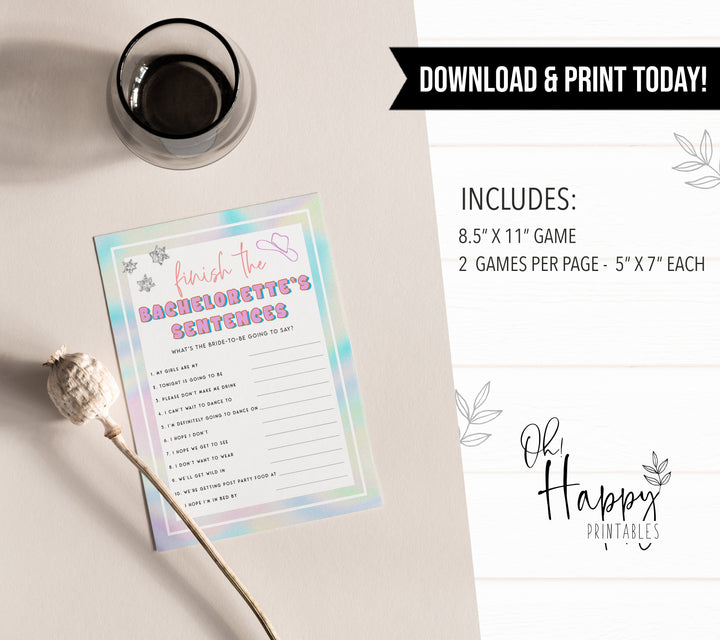 bachelorette sentences game, Space cowgirl bachelorette party games, printable bachelorette party games, dirty hen party games, adult party games, disco bachelorette games