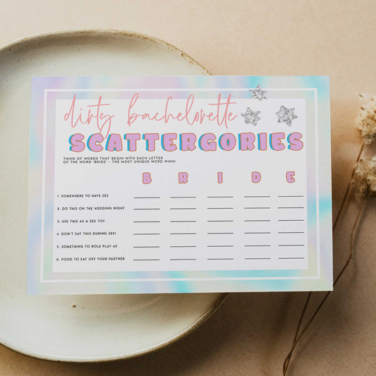 bachelorette scattergories, Space cowgirl bachelorette party games, printable bachelorette party games, dirty hen party games, adult party games, disco bachelorette games