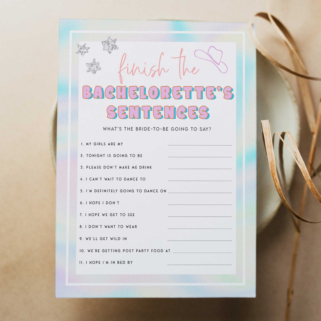bachelorette sentences game, Space cowgirl bachelorette party games, printable bachelorette party games, dirty hen party games, adult party games, disco bachelorette games