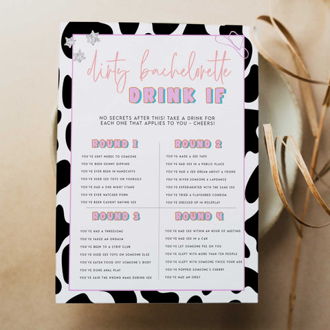 adult drink if game, dirty drink if game, Space cowgirl bachelorette party games, printable bachelorette party games, dirty hen party games, adult party games, disco bachelorette games