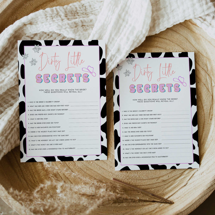 dirty little secrets game, Space cowgirl bachelorette party games, printable bachelorette party games, dirty hen party games, adult party games, disco bachelorette games