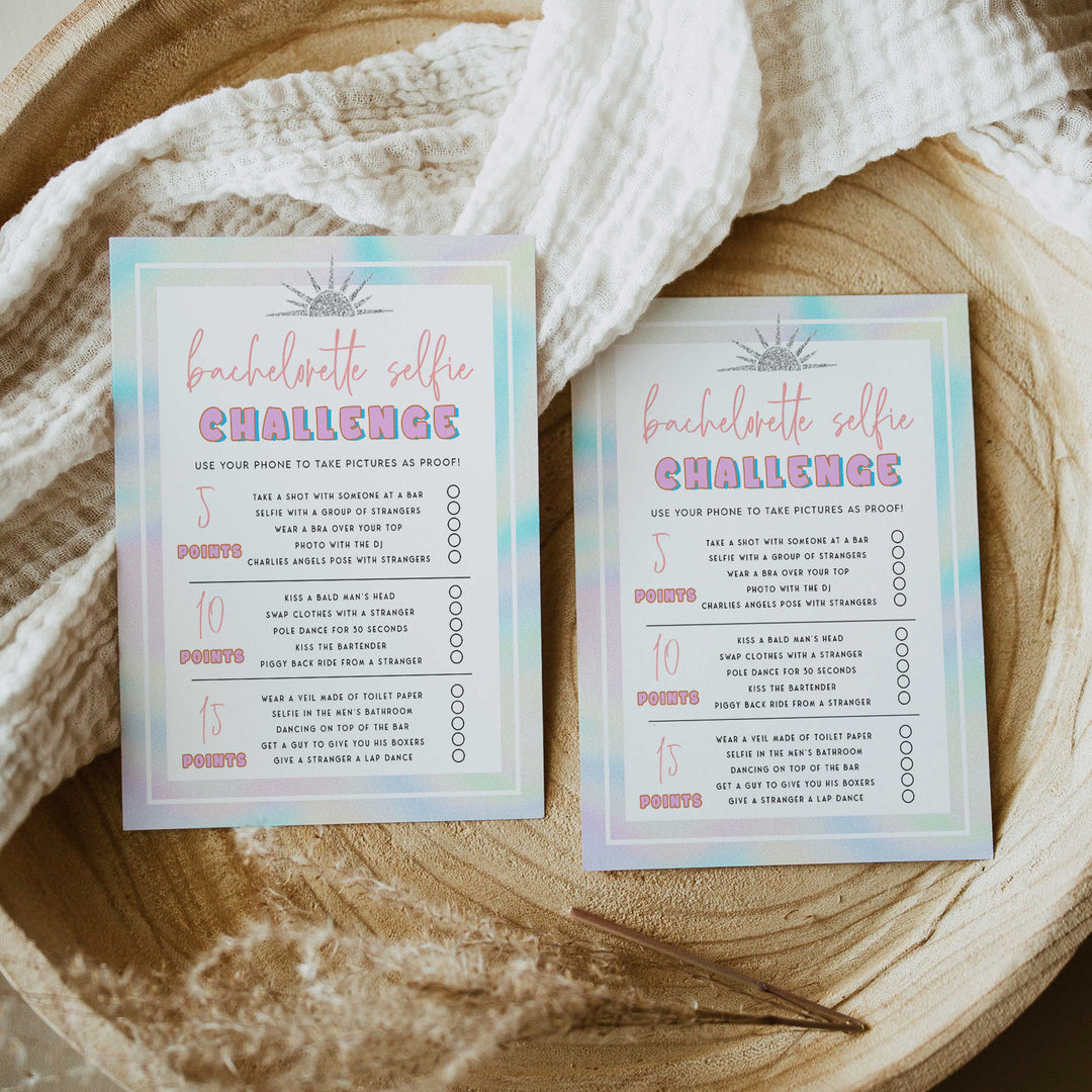 bachelorette selfie challenge, Space cowgirl bachelorette party games, printable bachelorette party games, dirty hen party games, adult party games, disco bachelorette games