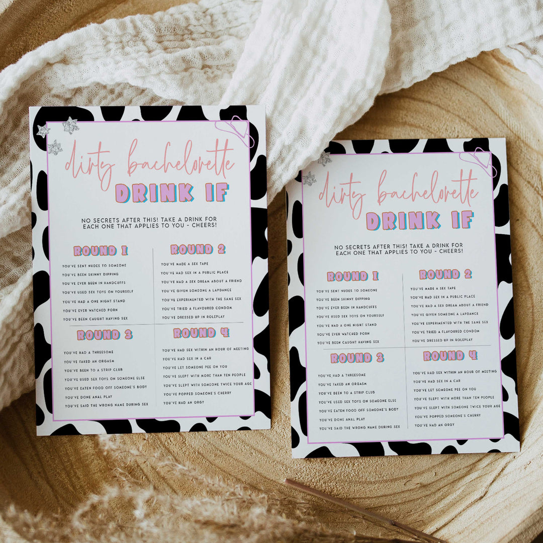 adult drink if game, dirty drink if game, Space cowgirl bachelorette party games, printable bachelorette party games, dirty hen party games, adult party games, disco bachelorette games
