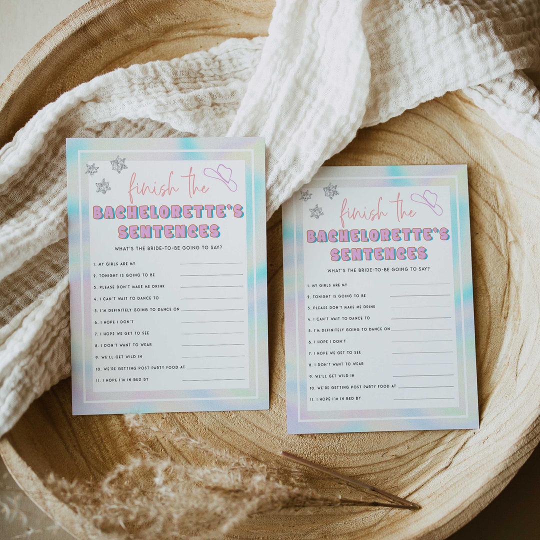 bachelorette sentences game, Space cowgirl bachelorette party games, printable bachelorette party games, dirty hen party games, adult party games, disco bachelorette games