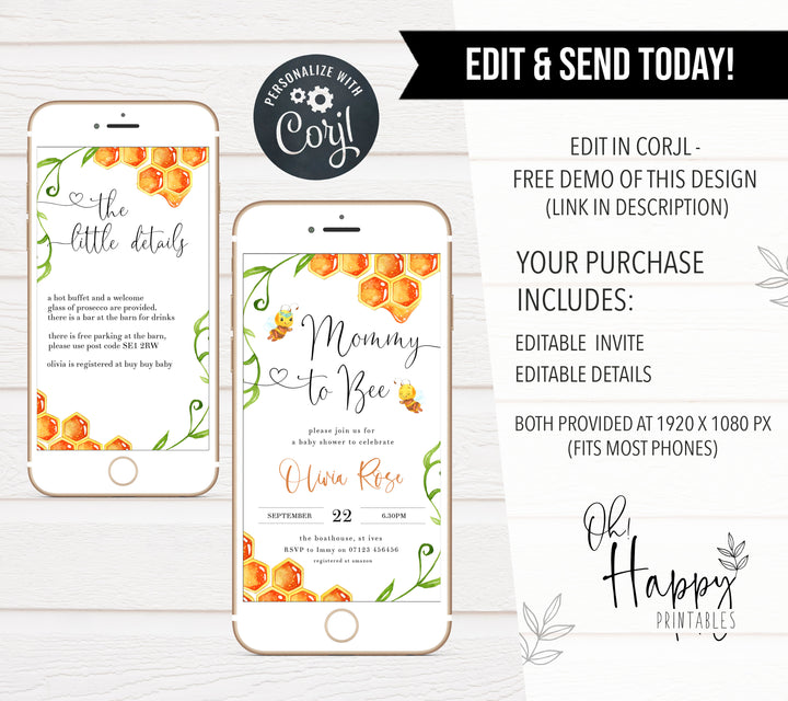 mommy bee baby shower invitations, editable baby shower invitations, printable baby shower invitations, baby shower invitations mobile