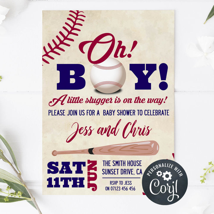 oh baby baby shower invite, editable baseball baby shower invitations, printable baby shower invitations, little slugger baby shower invitations, baseball baby shower theme