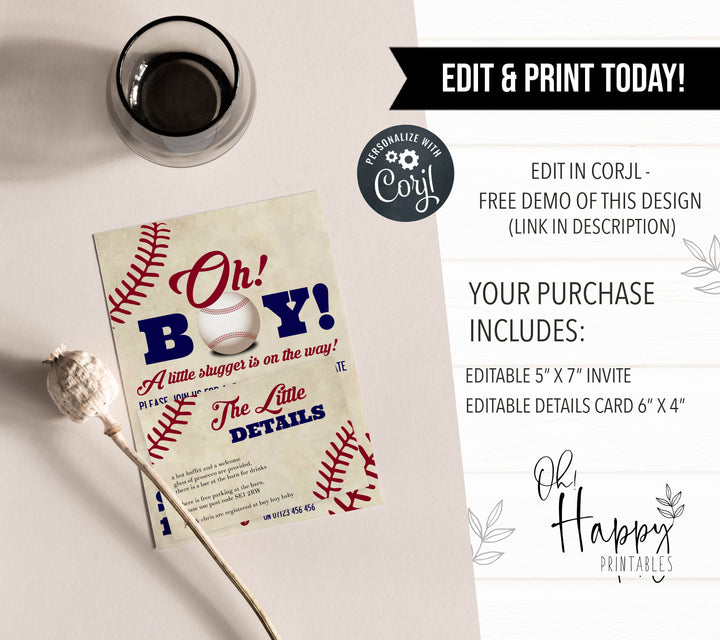 oh baby baby shower invite, editable baseball baby shower invitations, printable baby shower invitations, little slugger baby shower invitations, baseball baby shower theme