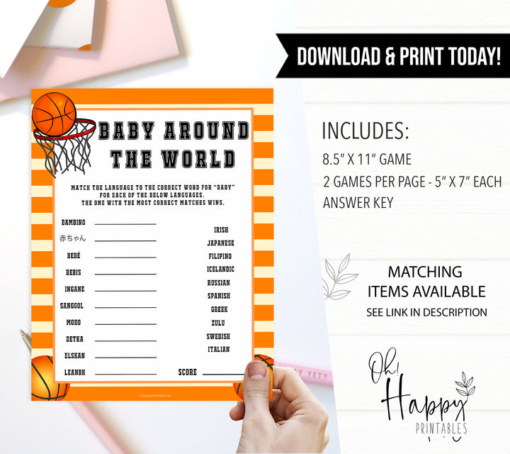 Basketball baby shower games, baby around the world, baby game, printable baby games, basket baby games, baby shower games, basketball baby shower idea
