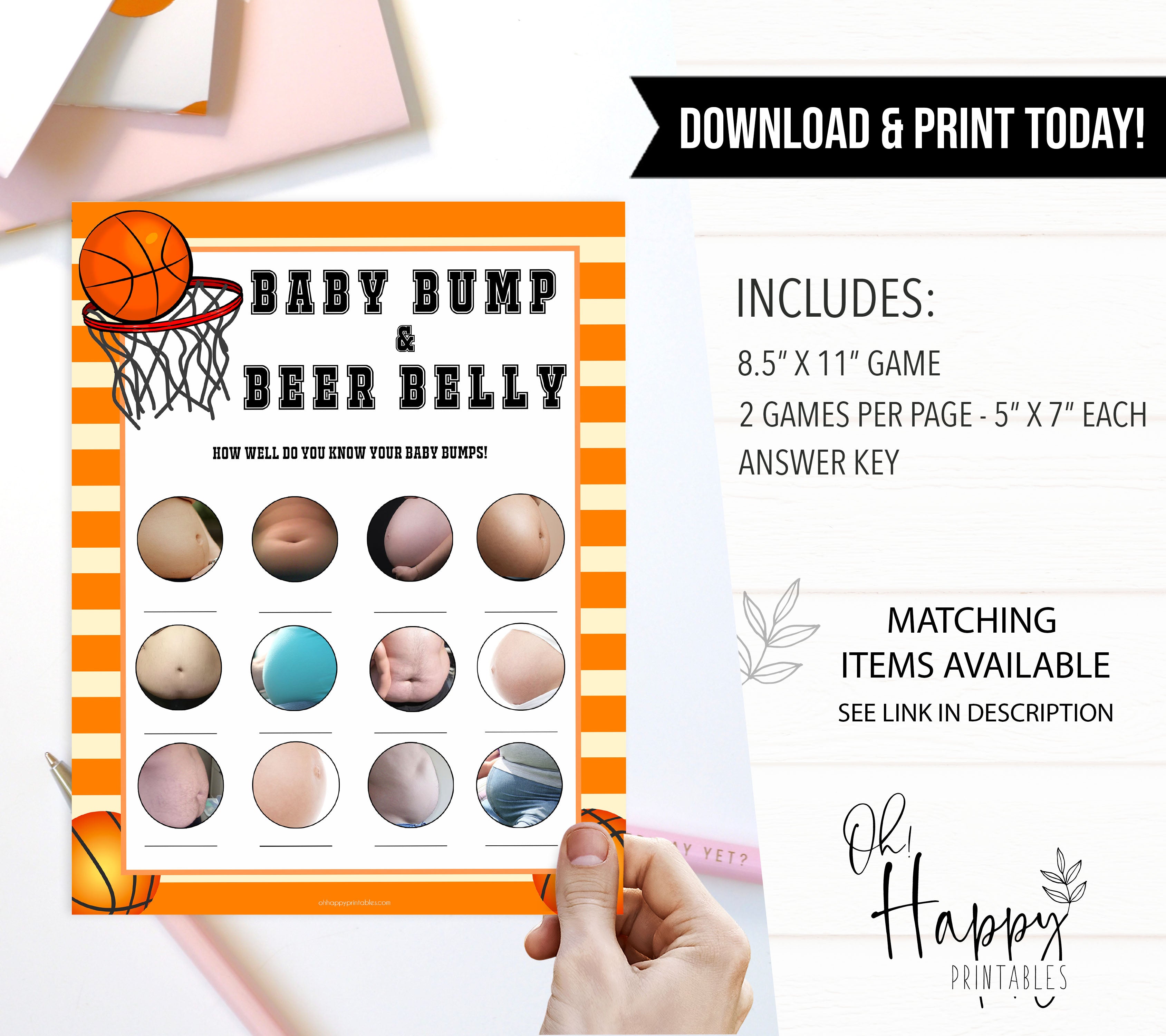 Basketball baby shower games, baby bump or beer belly baby game, printable baby games, basket baby games, baby shower games, basketball baby shower idea, fun baby games, popular baby games