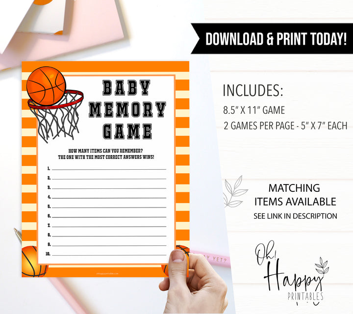 Basketball baby shower games, baby memory game, baby game, printable baby games, basket baby games, baby shower games, basketball baby shower idea, fun baby games, popular baby games