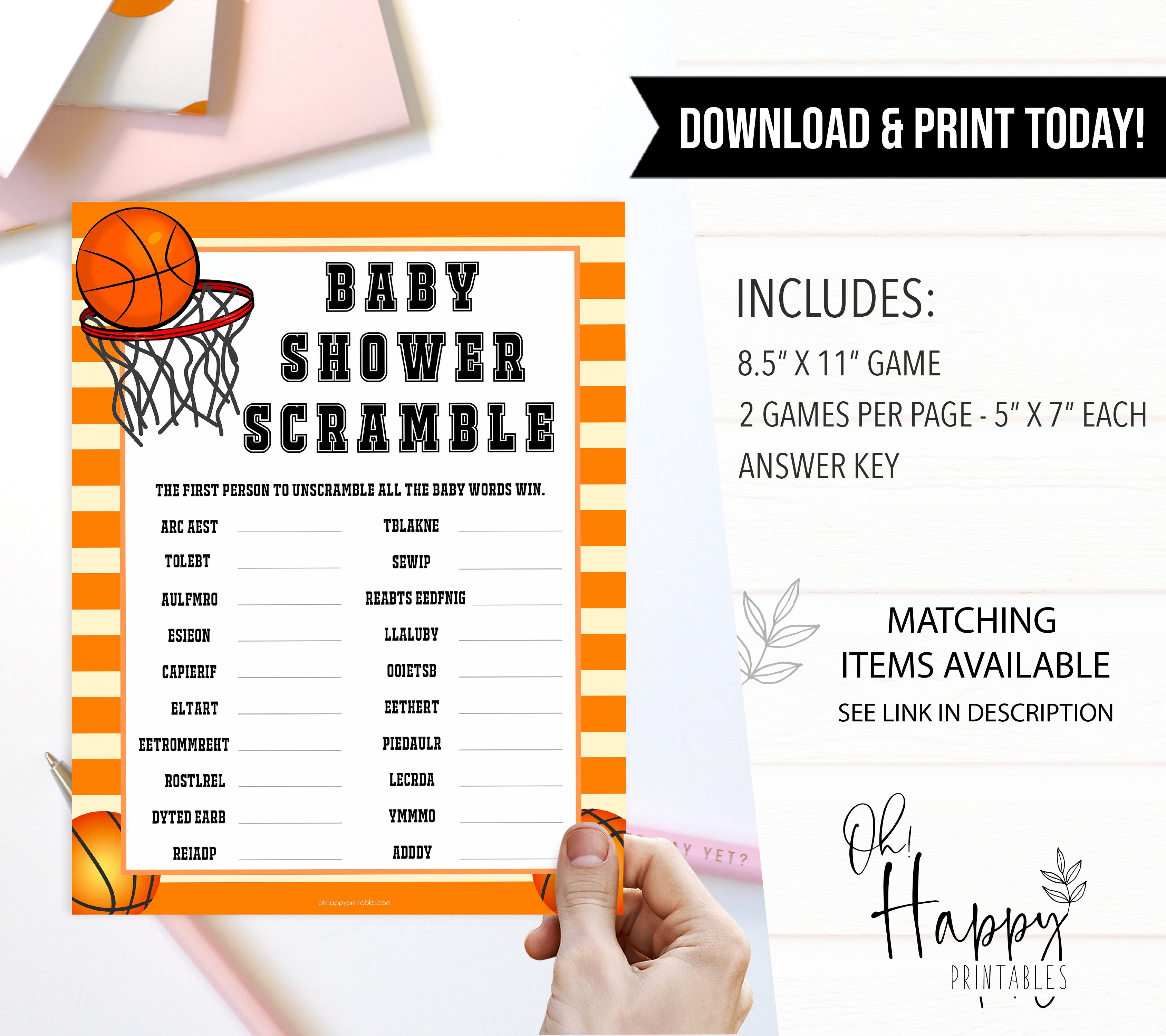 Basketball baby shower games, baby word scramble baby game, printable baby games, basket baby games, baby shower games, basketball baby shower idea, fun baby games, popular baby games