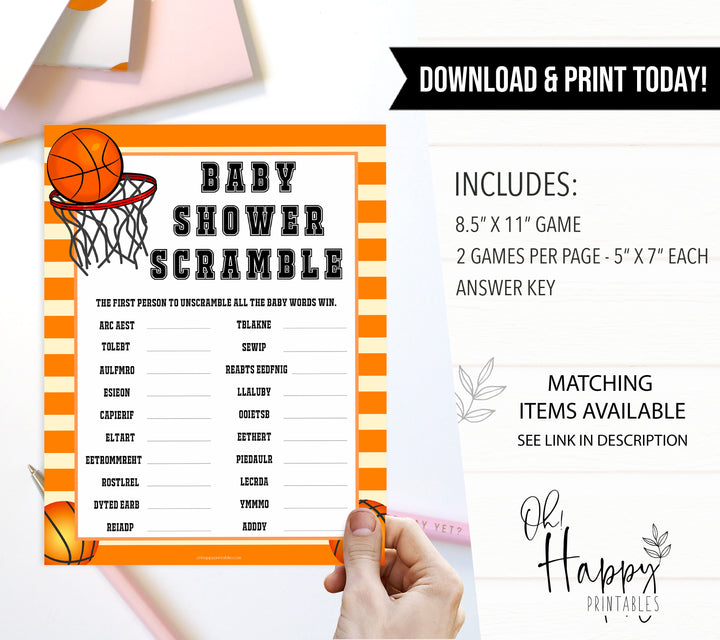 Basketball baby shower games, baby word scramble baby game, printable baby games, basket baby games, baby shower games, basketball baby shower idea, fun baby games, popular baby games