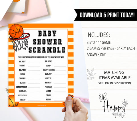 Basketball baby shower games, baby word scramble baby game, printable baby games, basket baby games, baby shower games, basketball baby shower idea, fun baby games, popular baby games