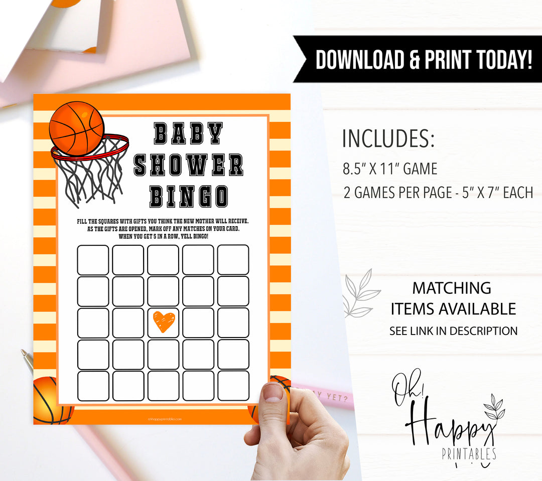 Basketball baby shower games, baby shower bingo, baby game, printable baby games, basket baby games, baby shower games, basketball baby shower idea, fun baby games, popular baby games