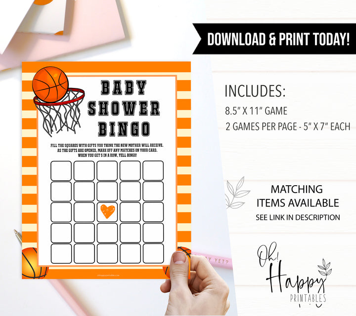 Basketball baby shower games, baby shower bingo, baby game, printable baby games, basket baby games, baby shower games, basketball baby shower idea, fun baby games, popular baby games
