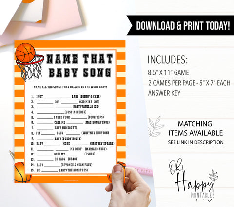 Basketball baby shower games, name that baby song baby game, printable baby games, basket baby games, baby shower games, basketball baby shower idea, fun baby games, popular baby games