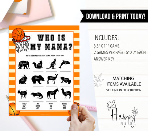 Basketball baby shower games, who is my mama baby game, printable baby games, basket baby games, baby shower games, basketball baby shower idea, fun baby games, popular baby games