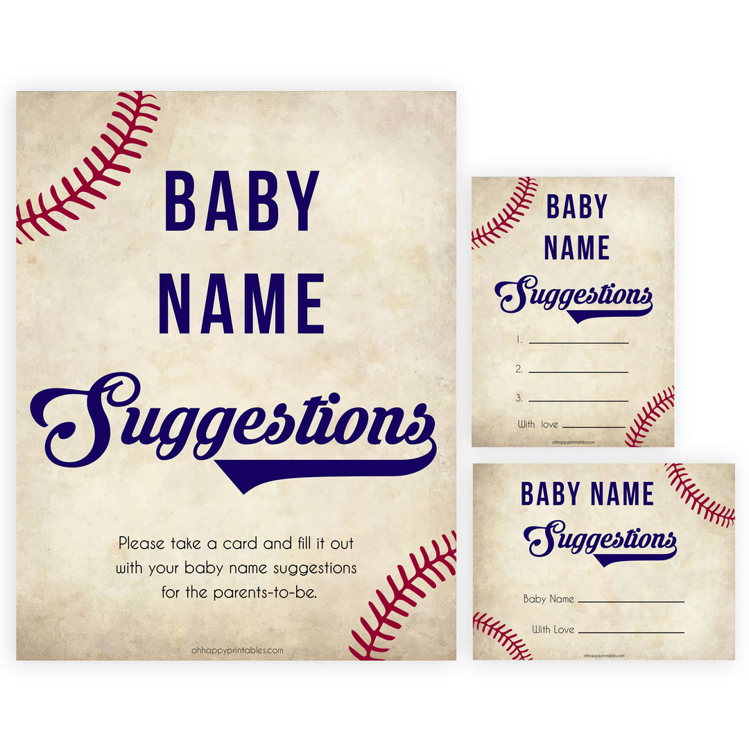 baby name suggestion game, baseball baby shower games, little slugger baby shower games, baby shower keepsakes, baby games, printable baby shower games