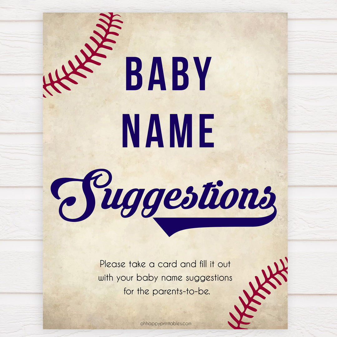  baby name suggestion game, baseball baby shower games, little slugger baby shower games, baby shower keepsakes, baby games, printable baby shower games