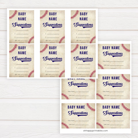 baby name suggestion game, baseball baby shower games, little slugger baby shower games, baby shower keepsakes, baby games, printable baby shower games