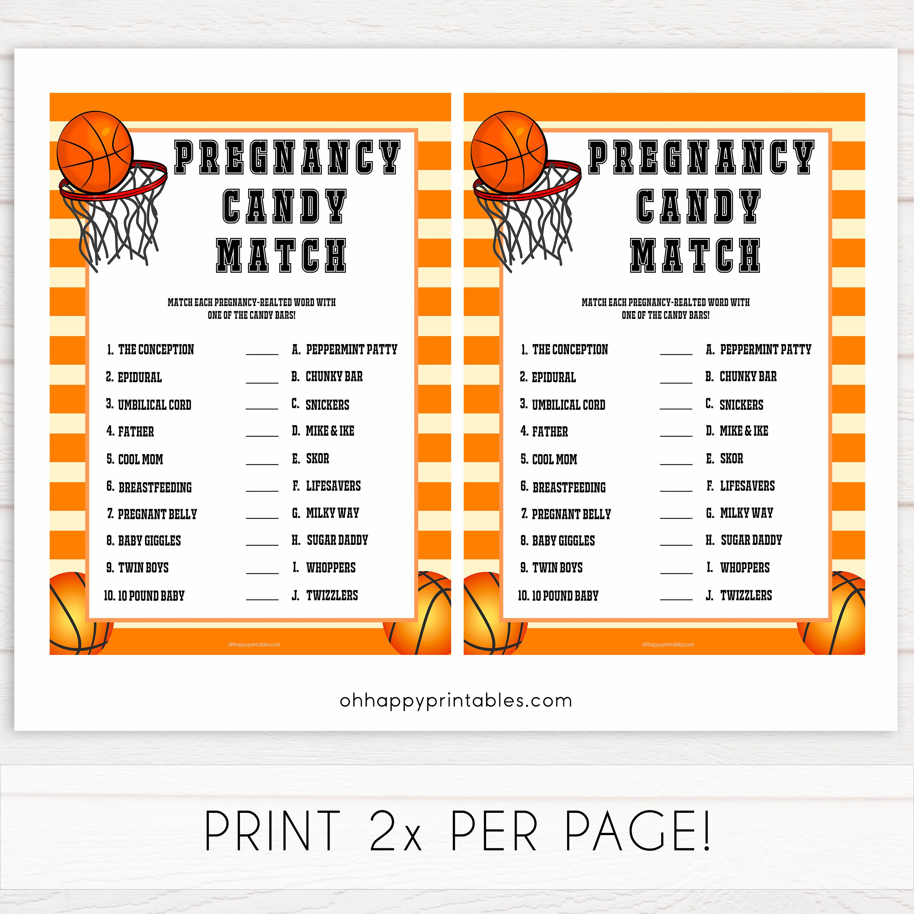 Basketball baby shower games, pregnancy candy match baby game, printable baby games, basket baby games, baby shower games, basketball baby shower idea, fun baby games, popular baby games
