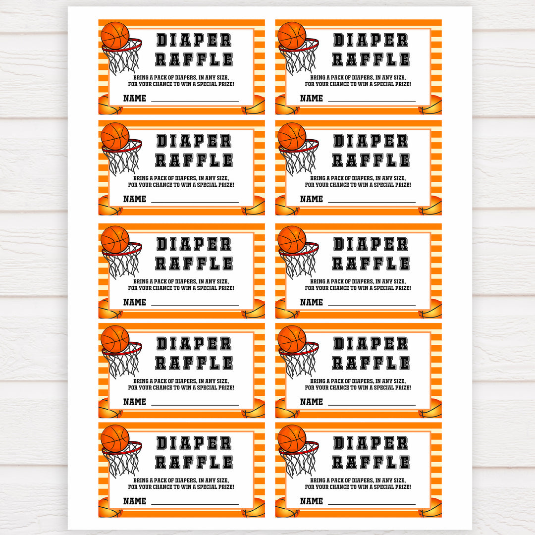 Basketball baby shower games, diaper raffle baby game, printable baby games, basket baby games, baby shower games, basketball baby shower idea, fun baby games, popular baby games