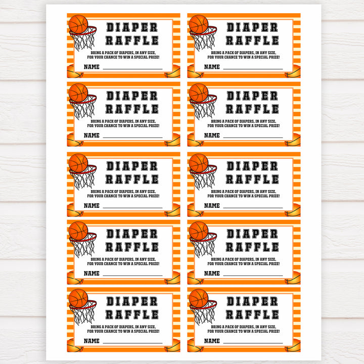 Basketball baby shower games, diaper raffle baby game, printable baby games, basket baby games, baby shower games, basketball baby shower idea, fun baby games, popular baby games