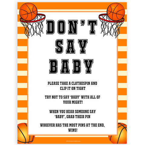 Basketball baby shower games, dont say baby baby game, printable baby games, basket baby games, baby shower games, basketball baby shower idea, fun baby games, popular baby games