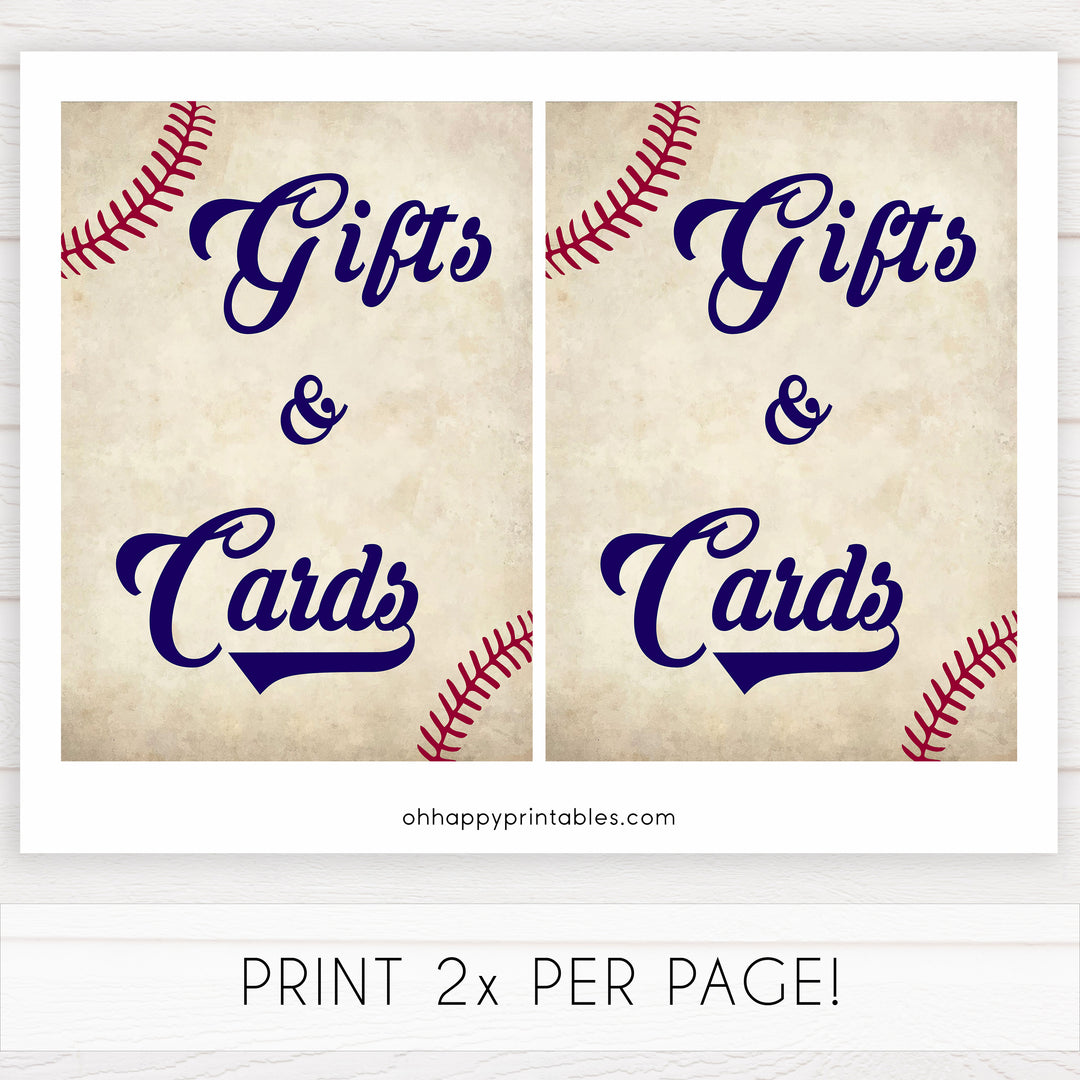 gifts and cards baby sign, gift baby table signs, Baseball baby signs, baseball baby decor, printable baby shower decor, fun baby decor, baby food signs, printable baby shower ideas
