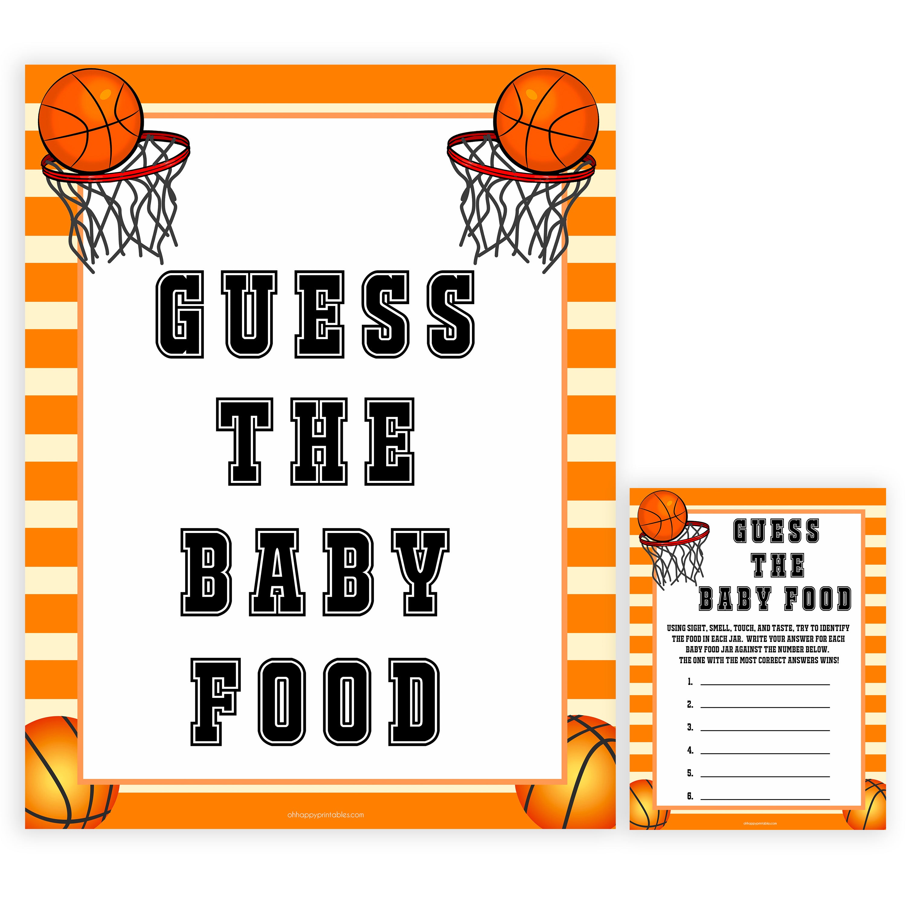 Basketball baby shower games, Guess The Baby Food baby game, printable baby games, basket baby games, baby shower games, basketball baby shower idea, fun baby games, popular baby games