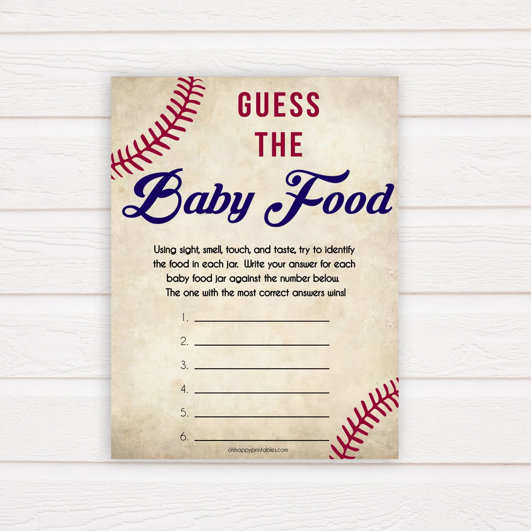 baseball guess the baby food game, baby shower games, guess the baby food game, printable baby shower games, fun baby shower games, popular baby shower games