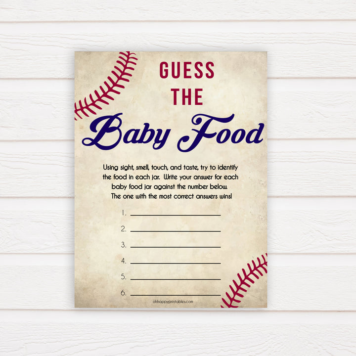 baseball guess the baby food game, baby shower games, guess the baby food game, printable baby shower games, fun baby shower games, popular baby shower games