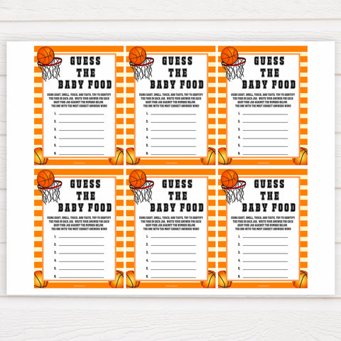 Basketball baby shower games, Guess The Baby Food baby game, printable baby games, basket baby games, baby shower games, basketball baby shower idea, fun baby games, popular baby games