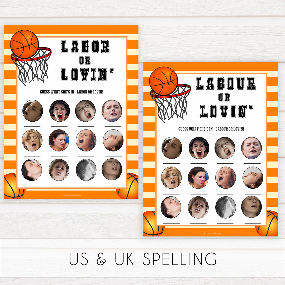 Basketball baby shower games, labor or lovin, labour or lovin baby game, printable baby games, basket baby games, baby shower games, basketball baby shower idea, fun baby games, popular baby games
