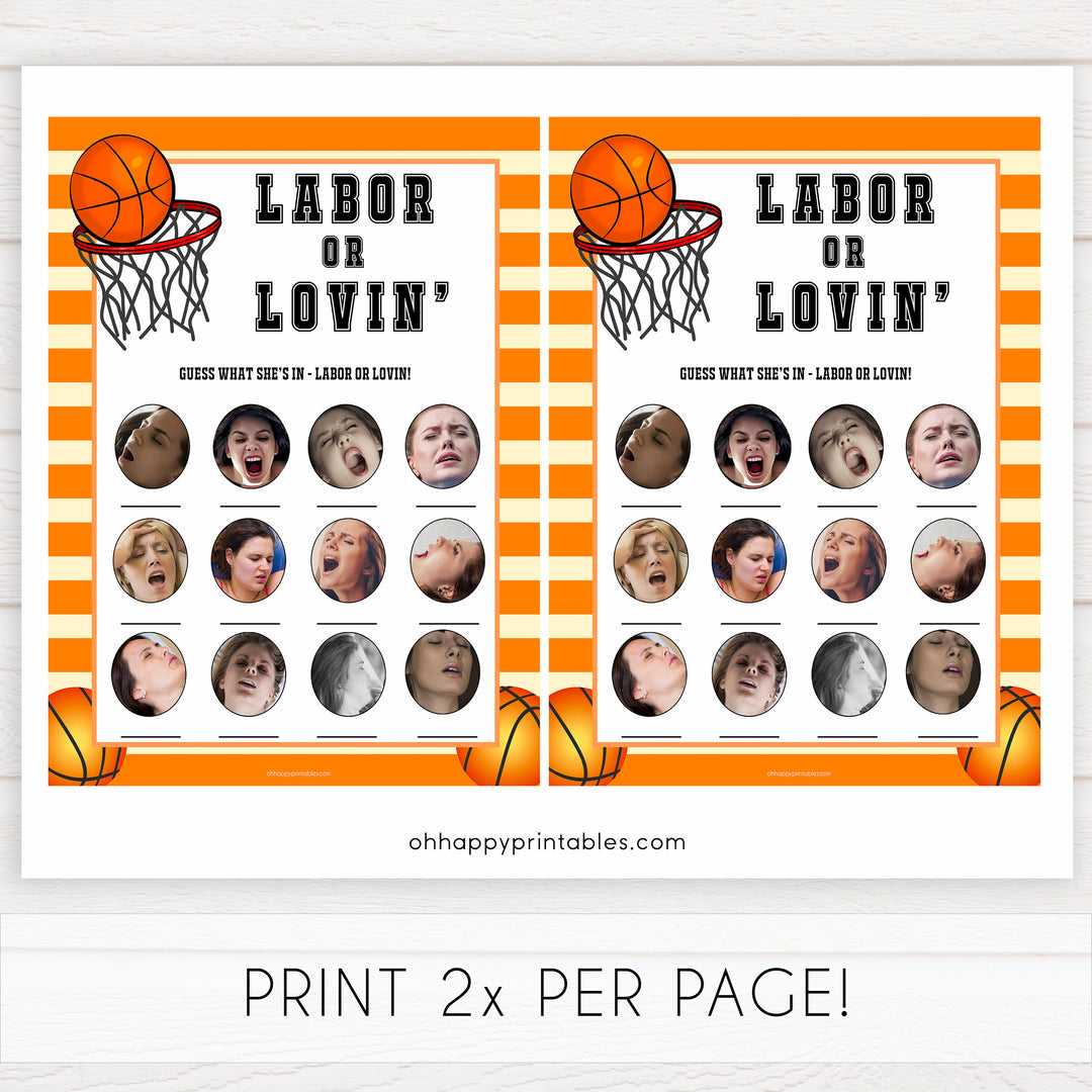 Basketball baby shower games, labor or lovin, labour or lovin baby game, printable baby games, basket baby games, baby shower games, basketball baby shower idea, fun baby games, popular baby games