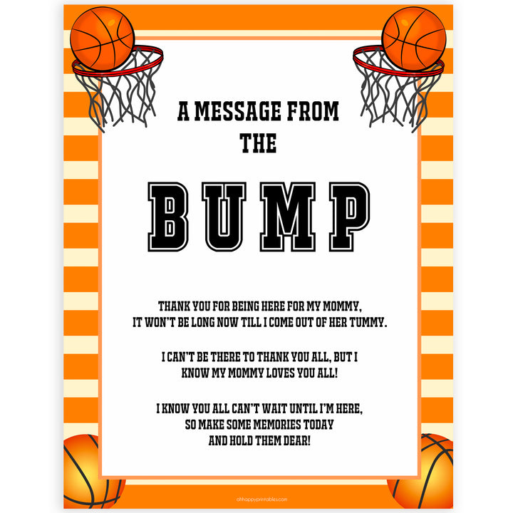 Basketball baby shower games, message from bump baby game, printable baby games, basket baby games, baby shower games, basketball baby shower idea, fun baby games, popular baby games