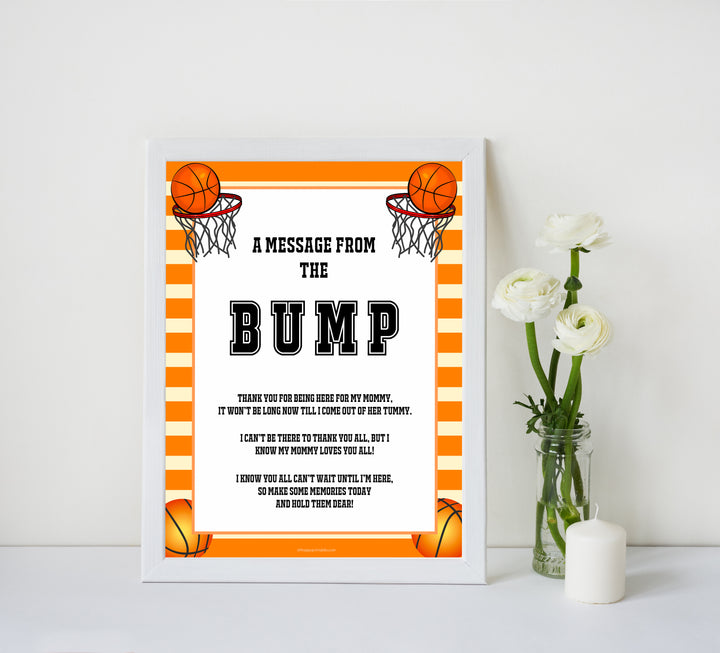 Basketball baby shower games, message from bump baby game, printable baby games, basket baby games, baby shower games, basketball baby shower idea, fun baby games, popular baby games