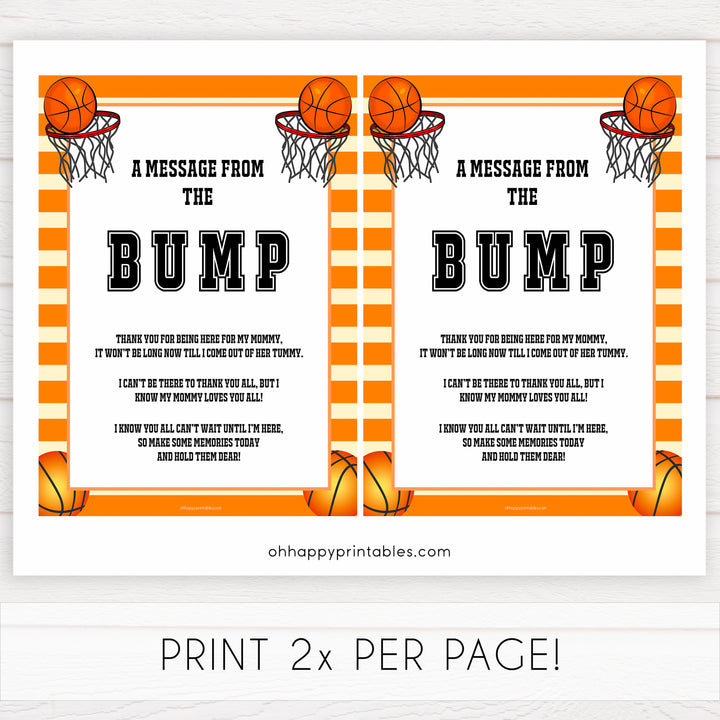 Basketball baby shower games, message from bump baby game, printable baby games, basket baby games, baby shower games, basketball baby shower idea, fun baby games, popular baby games