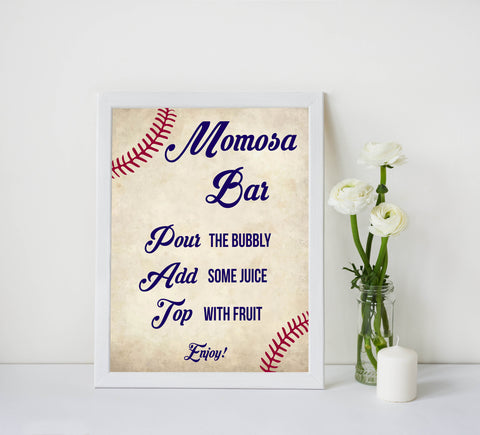 momosa baby sign, momosa baby table sign, Baseball baby signs, baseball baby decor, printable baby shower decor, fun baby decor, baby food signs, printable baby shower ideas