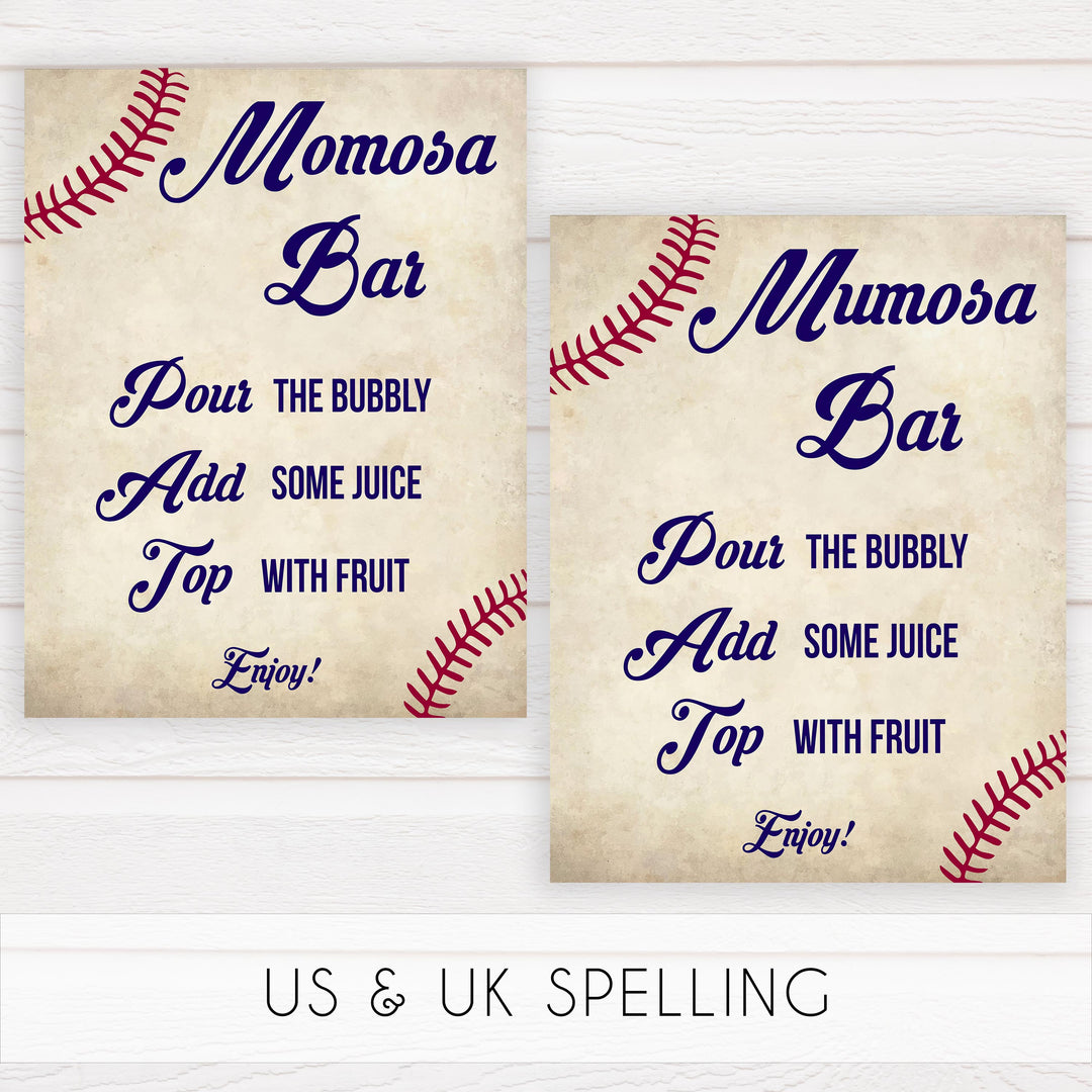 momosa baby sign, momosa baby table sign, Baseball baby signs, baseball baby decor, printable baby shower decor, fun baby decor, baby food signs, printable baby shower ideas