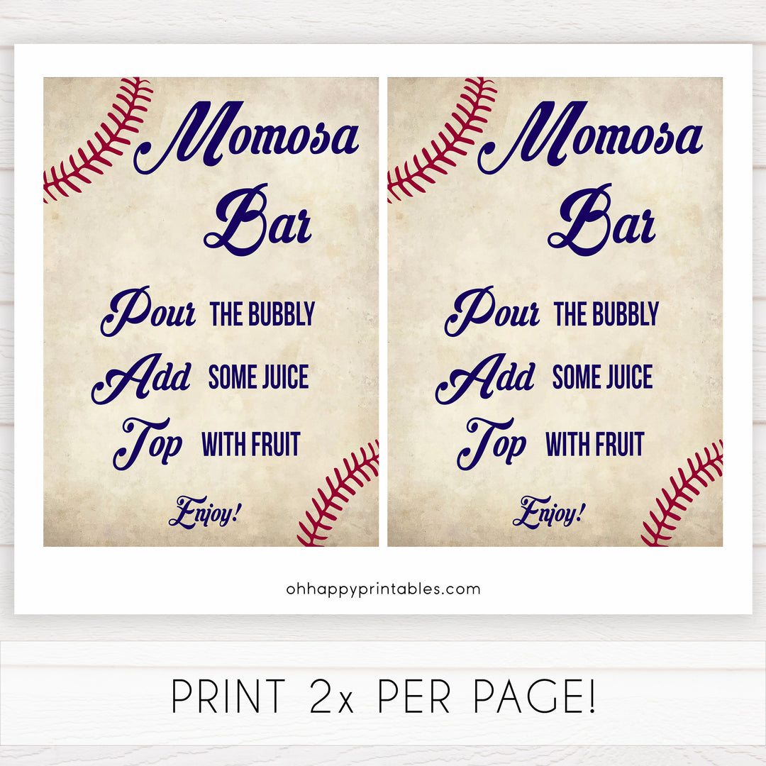 momosa baby sign, momosa baby table sign, Baseball baby signs, baseball baby decor, printable baby shower decor, fun baby decor, baby food signs, printable baby shower ideas