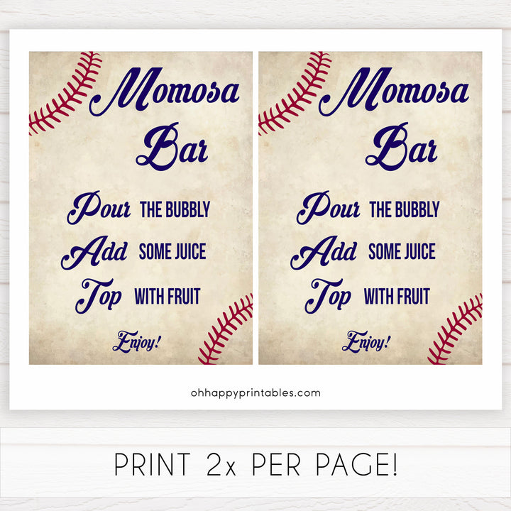 momosa baby sign, momosa baby table sign, Baseball baby signs, baseball baby decor, printable baby shower decor, fun baby decor, baby food signs, printable baby shower ideas