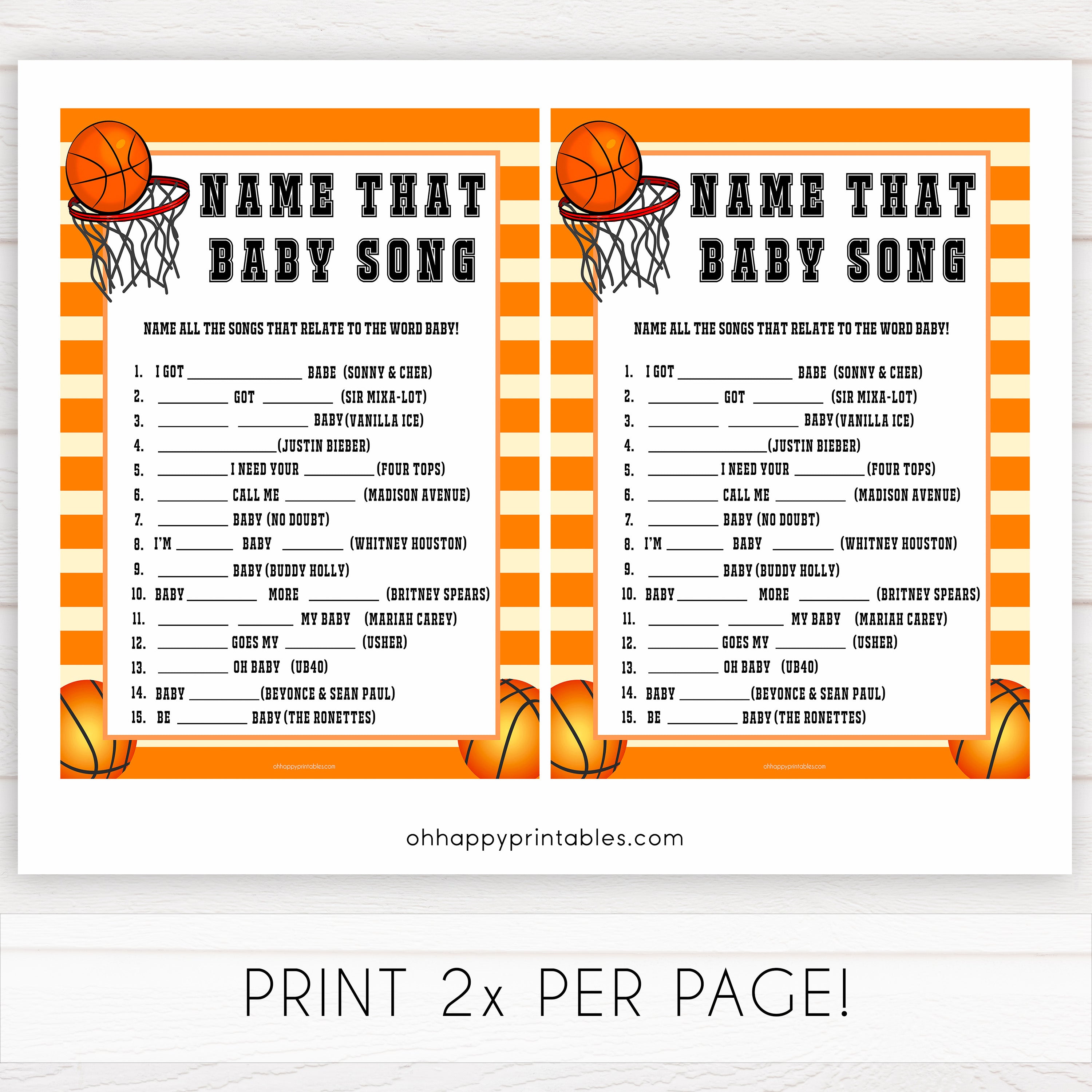 Basketball baby shower games, name that baby song baby game, printable baby games, basket baby games, baby shower games, basketball baby shower idea, fun baby games, popular baby games