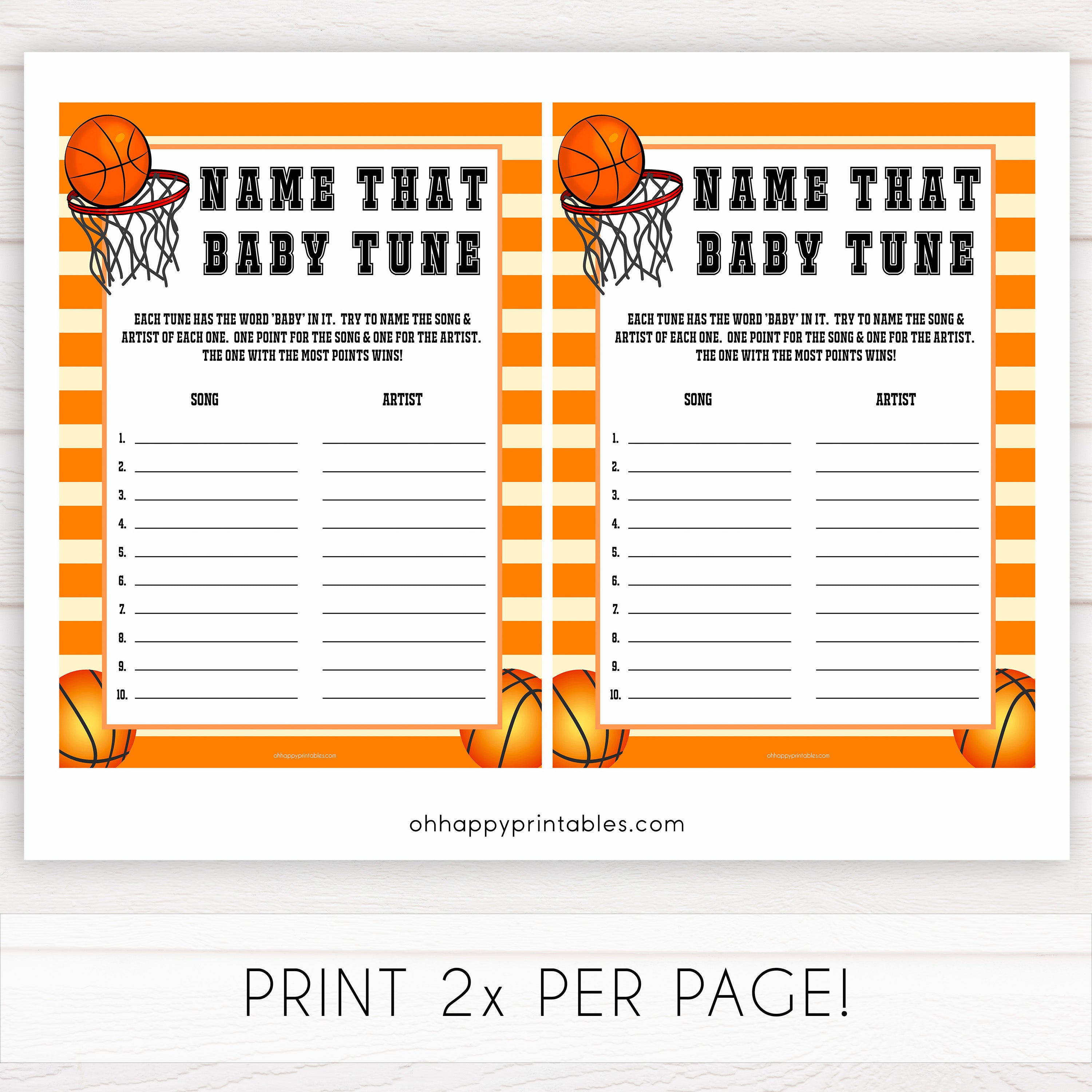 Basketball baby shower games, name that baby tune baby game, printable baby games, basket baby games, baby shower games, basketball baby shower idea, fun baby games, popular baby games