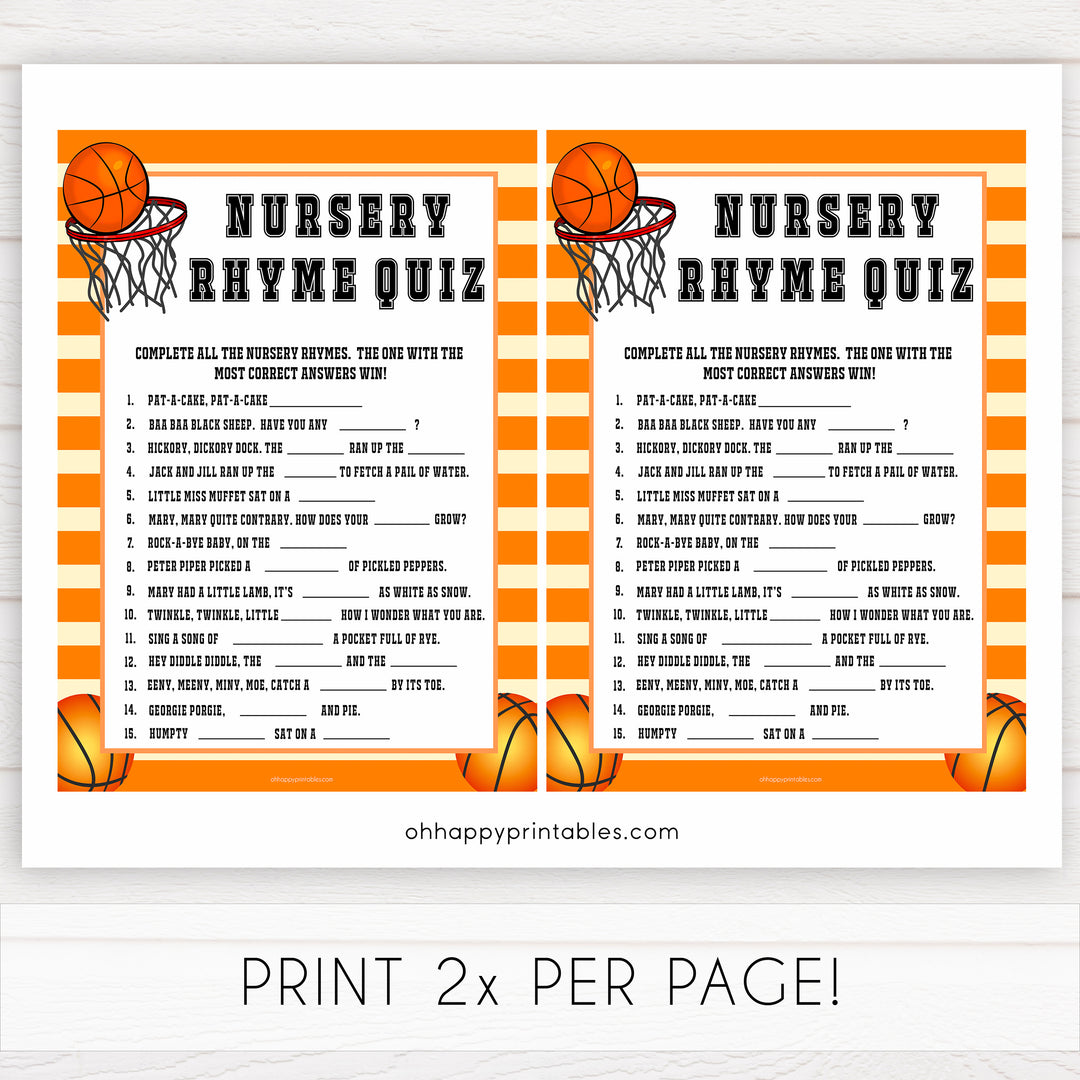Basketball baby shower games, nursery rhyme quiz baby game, printable baby games, basket baby games, baby shower games, basketball baby shower idea, fun baby games, popular baby games