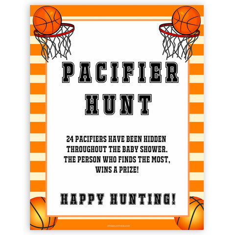 Basketball baby shower games, pacifier hunt baby game, printable baby games, basket baby games, baby shower games, basketball baby shower idea, fun baby games, popular baby games