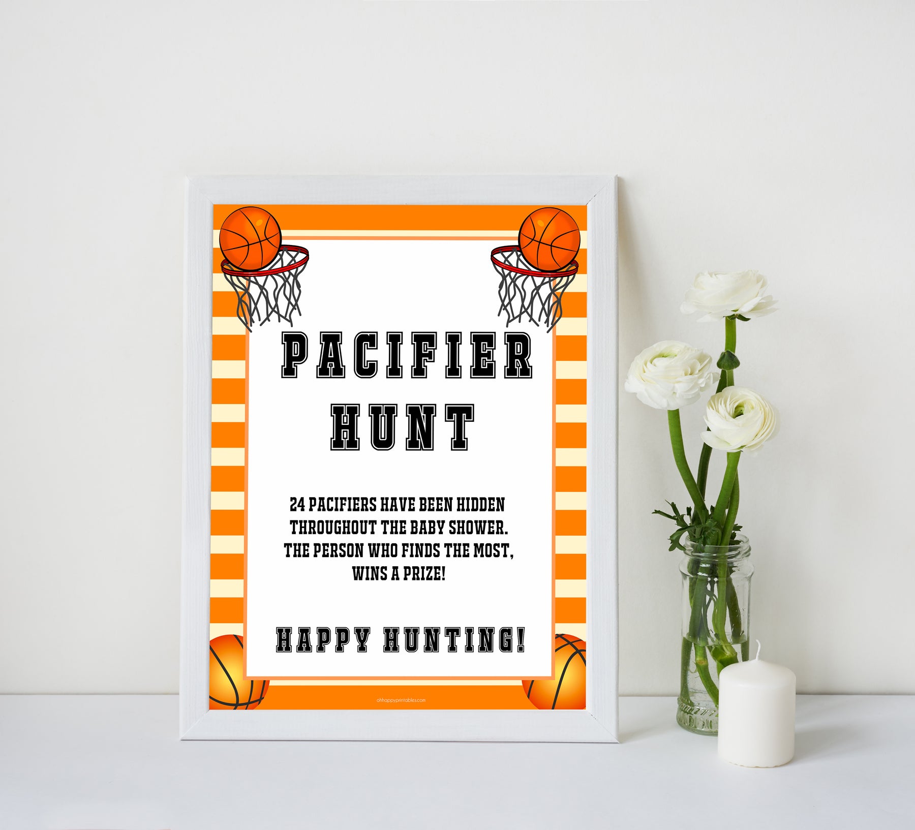 Basketball baby shower games, pacifier hunt baby game, printable baby games, basket baby games, baby shower games, basketball baby shower idea, fun baby games, popular baby games